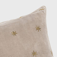 Embroidered Star Pillow – Taupe Cotton Velvet