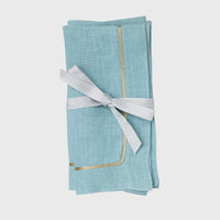 Gold Trim Dinner Napkins – Duck Egg Blue (Set of 2)