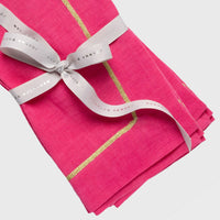 Gold Trim Linen Dinner Napkins – Bright Pink (Set of 2)