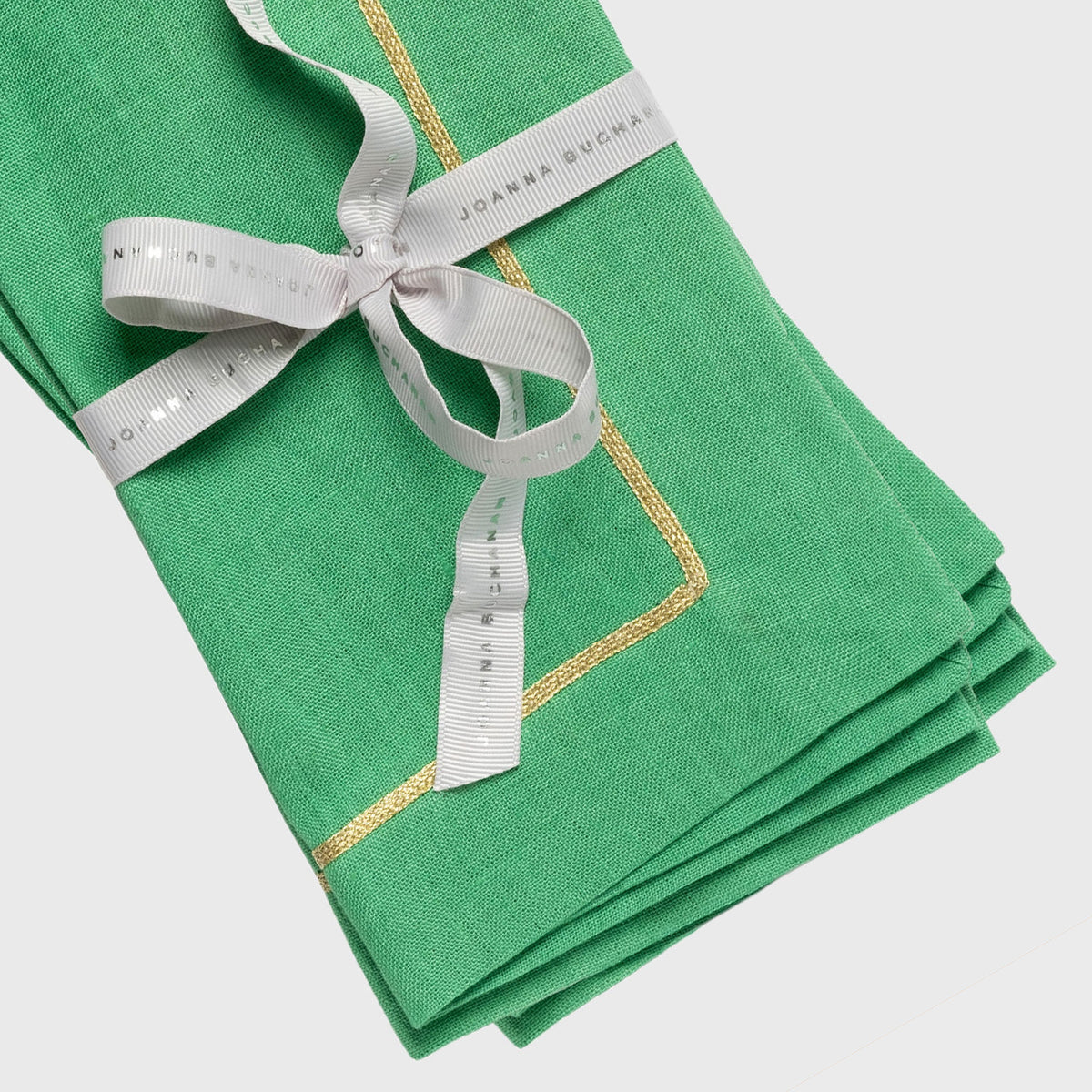Gold Trim Linen Dinner Napkins – Grass Green (Set of 2)