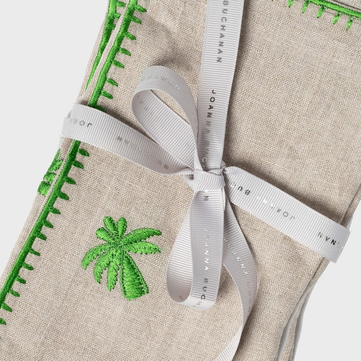 Palm Tree Embroidered Dinner Napkins – Flax (Set of 2)