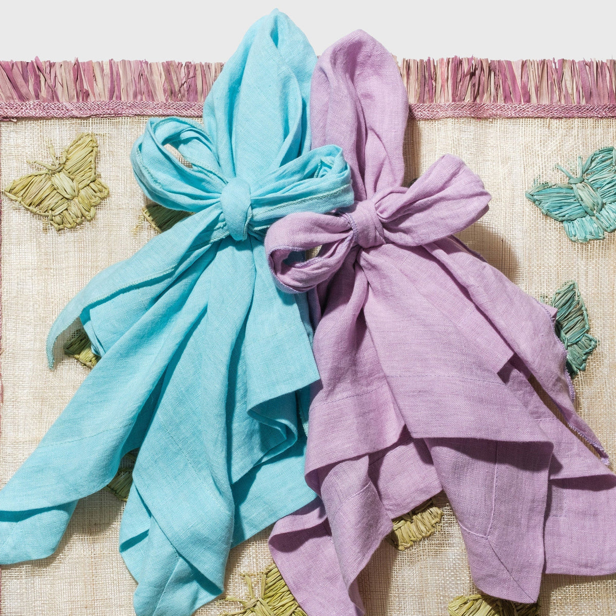Bow Linen Napkins – Aqua (Set of 2)