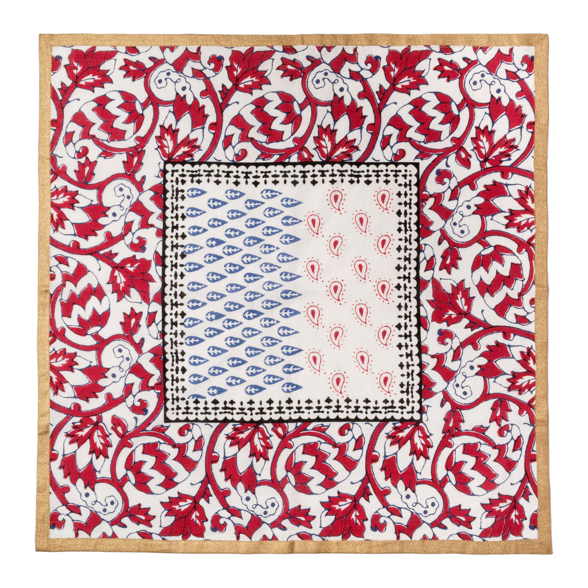 Joyful Block Print Napkins – Red (Set of 2)