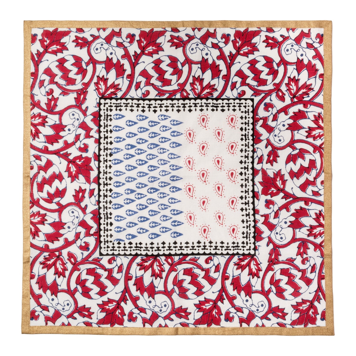 Joyful Block Print Napkins – Red (Set of 2)