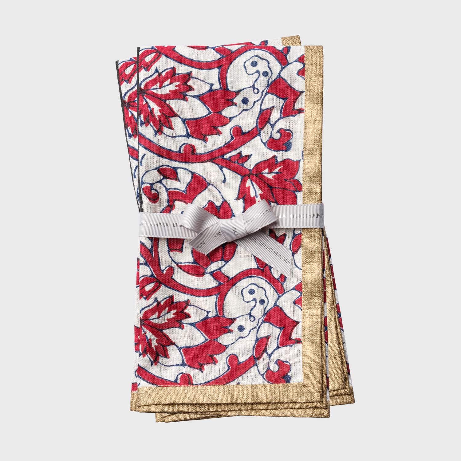 Joyful Block Print Napkins – Red (Set of 2)