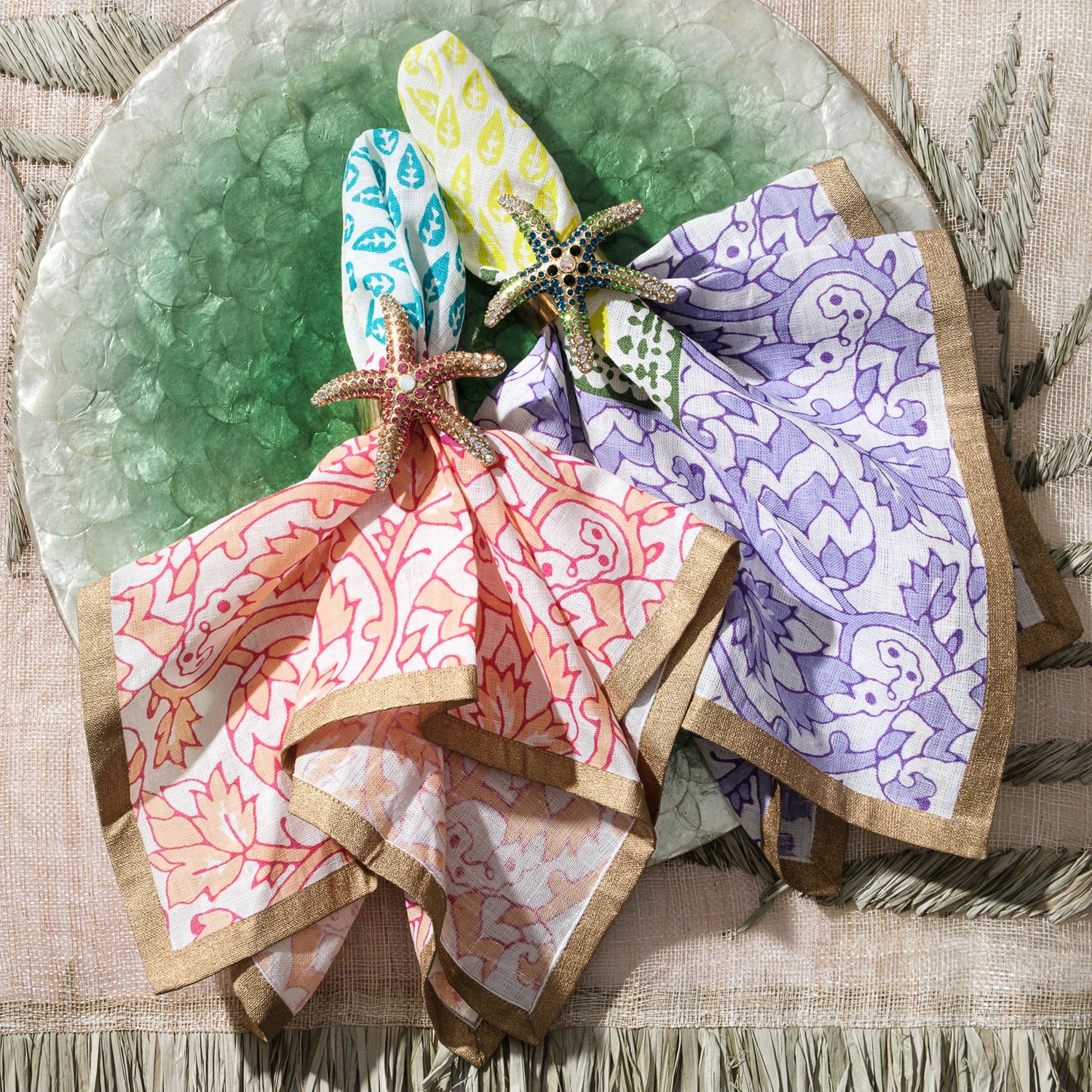 Sparkling Starfish Napkin Rings – Green (Set of 4)