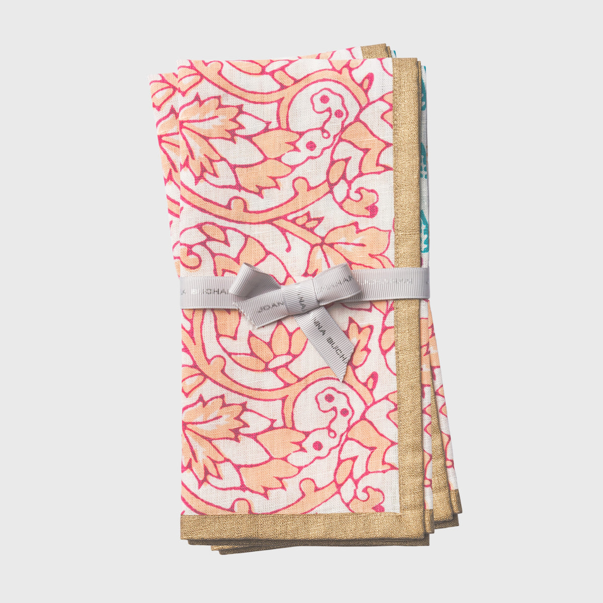 Joyful Block Print Napkins – Pink (Set of 2)