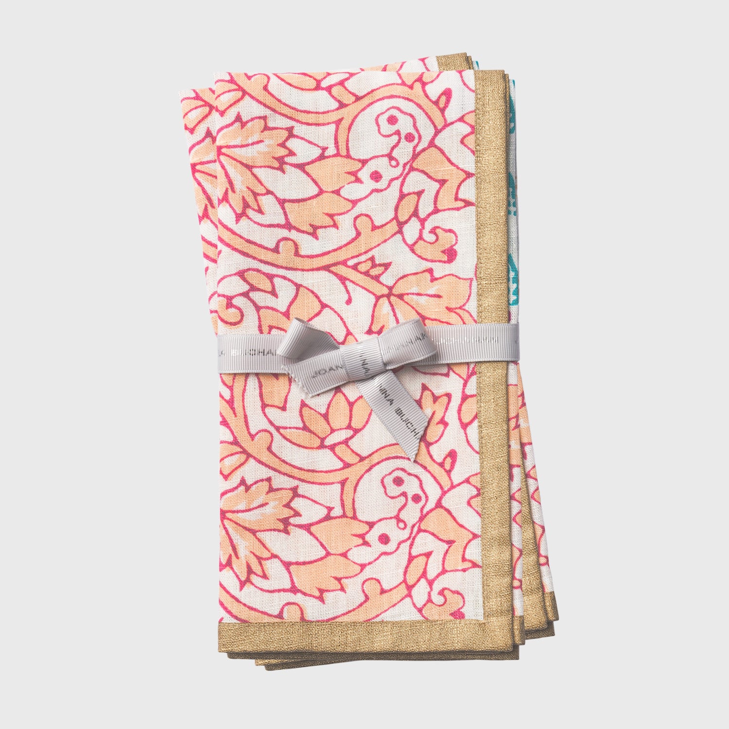 Joyful Block Print Napkins – Pink (Set of 2)
