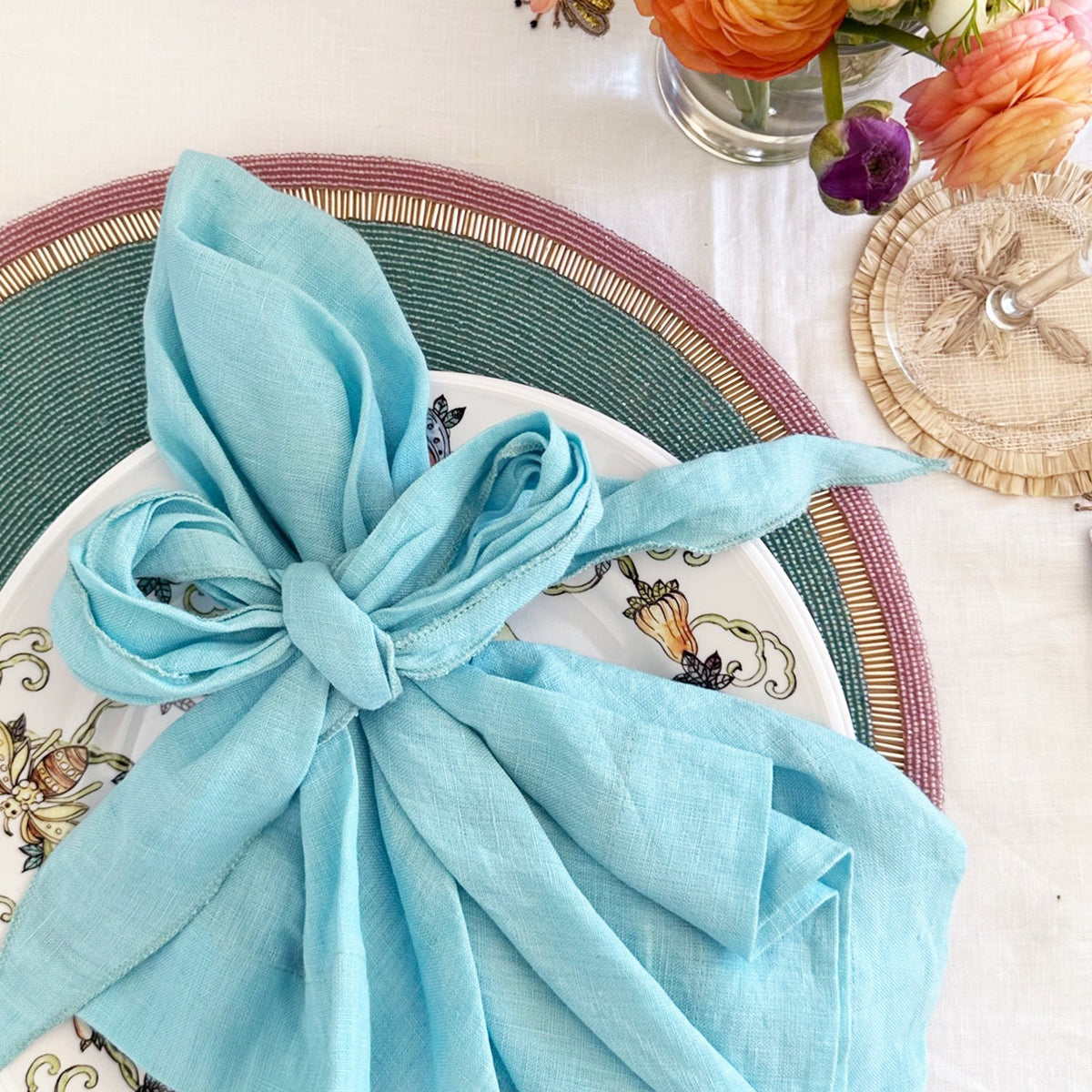 Bow Linen Napkins – Aqua (Set of 2)