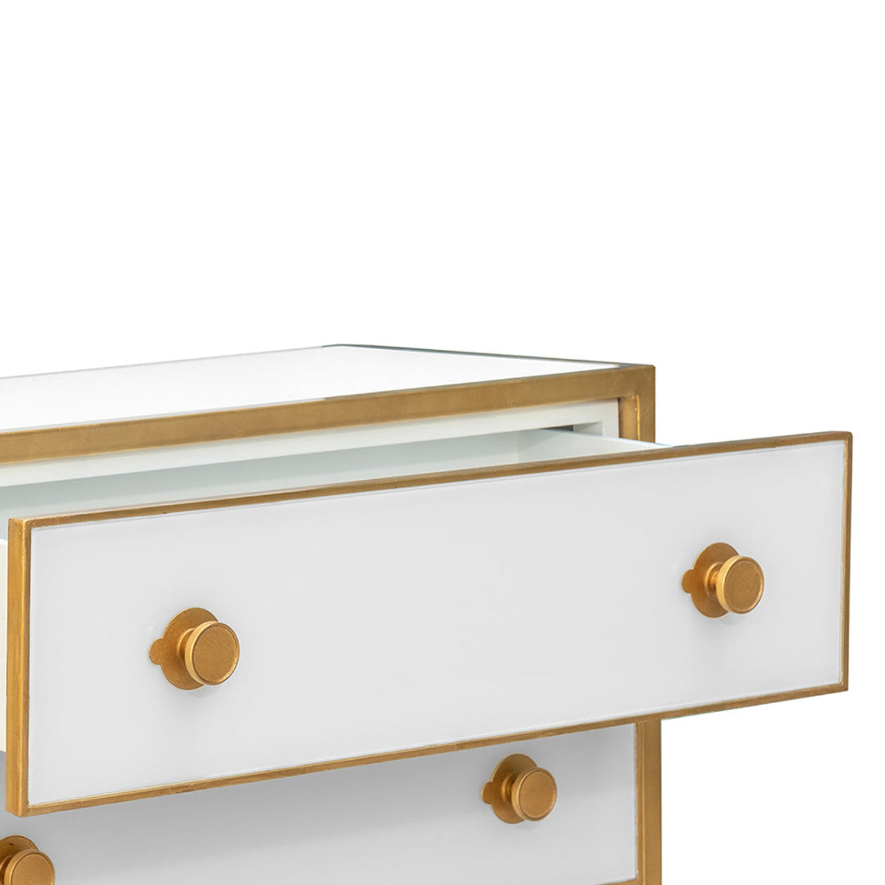 Chest w/ Reverse Painted White Glass Panels and Gold Leaf Accents