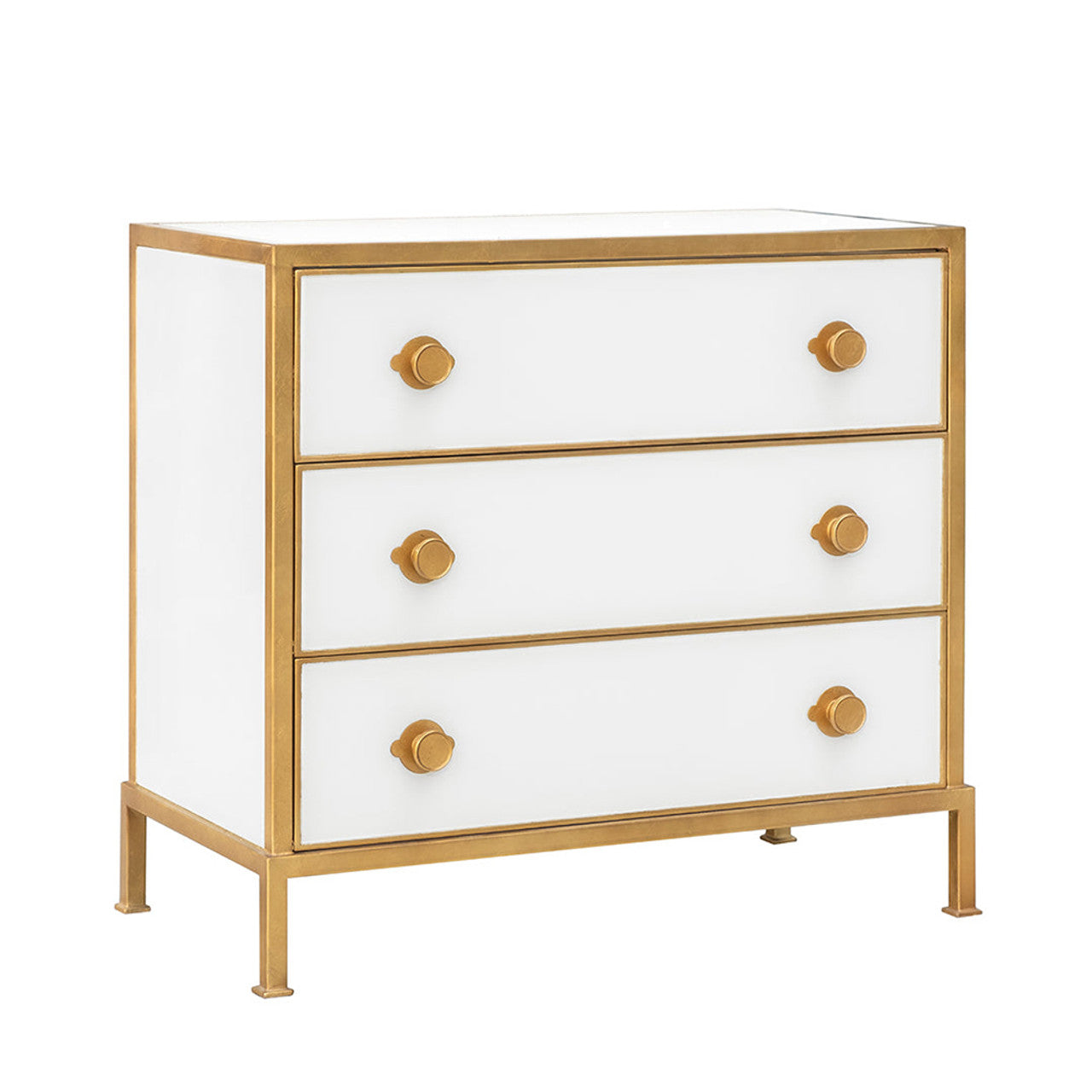 Chest w/ Reverse Painted White Glass Panels and Gold Leaf Accents