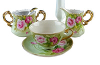 Lefton Hand Painted Tea Set – Roses Motif with Cup, Saucer, Creamer & Sugar Jar