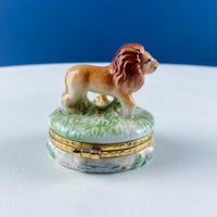 Vintage Lefton Porcelain Miniature Box – Lion & Cub Brass Trinket Box