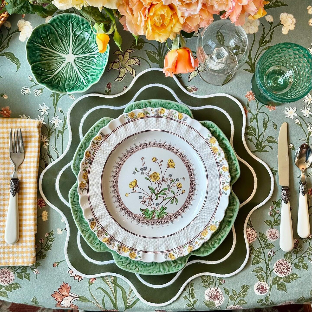 Haven Dark Green Wavy Edge Faux Leather Placemat