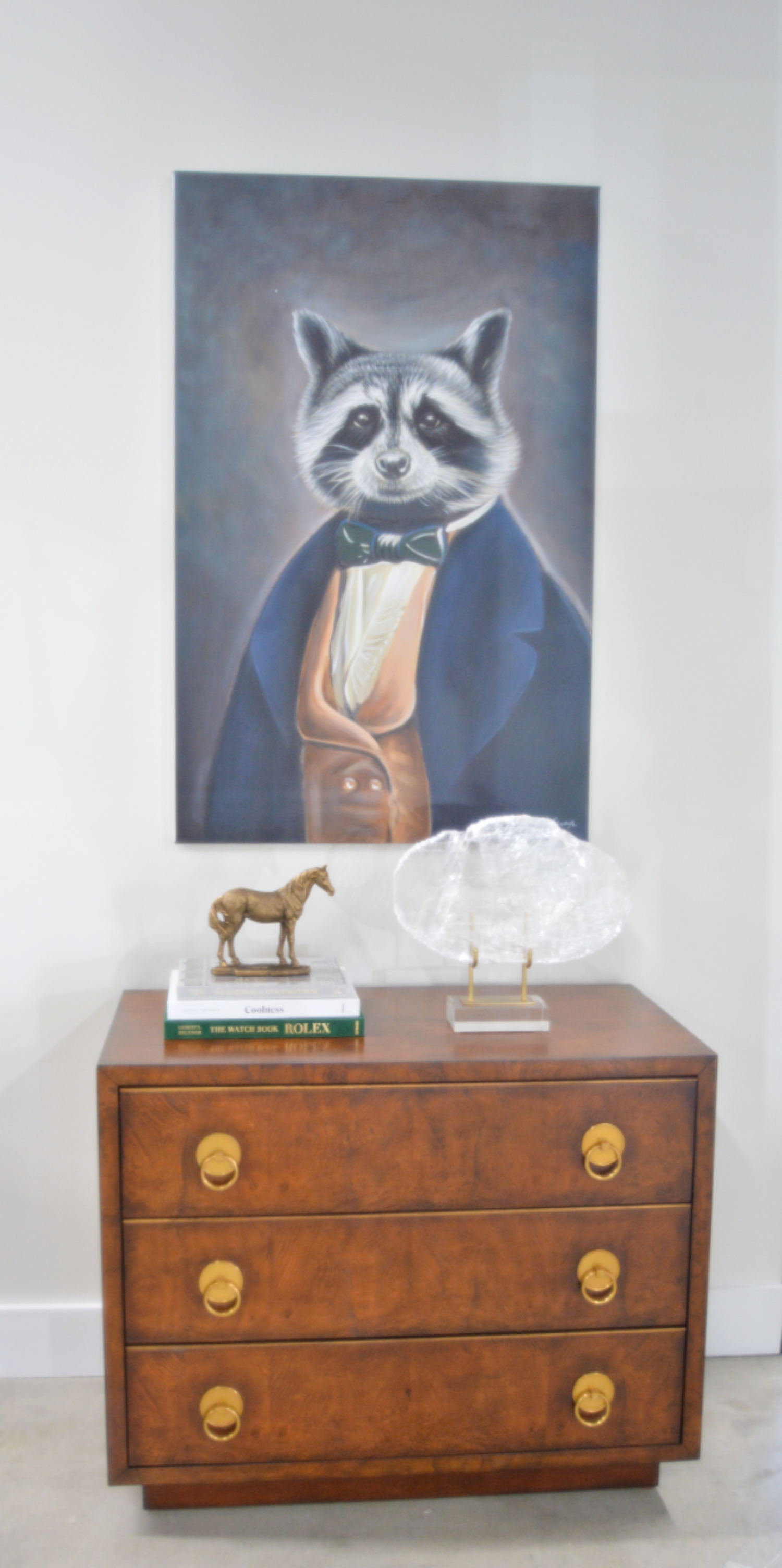 Italian Olive Ash Burl Chest with Mahogany Finish, Gold Accents & Solid Brass Handles