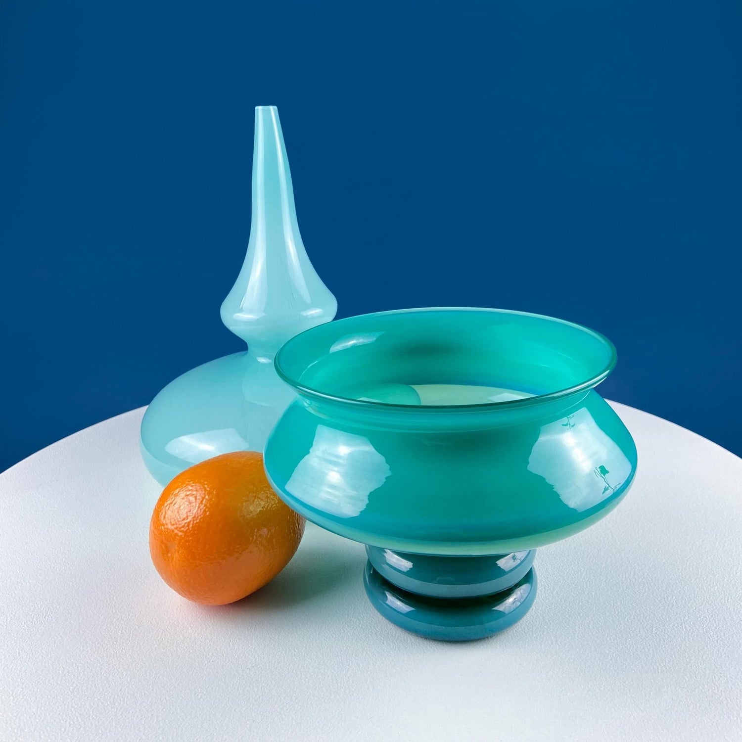 Hand Blown Jade Glass Footed Bowl – Modern Art Decor