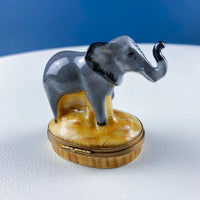 Vintage Limoges Miniature Box – Mom & Baby Elephants Porcelain Trinket Box