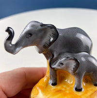 Vintage Limoges Miniature Box – Mom & Baby Elephants Porcelain Trinket Box