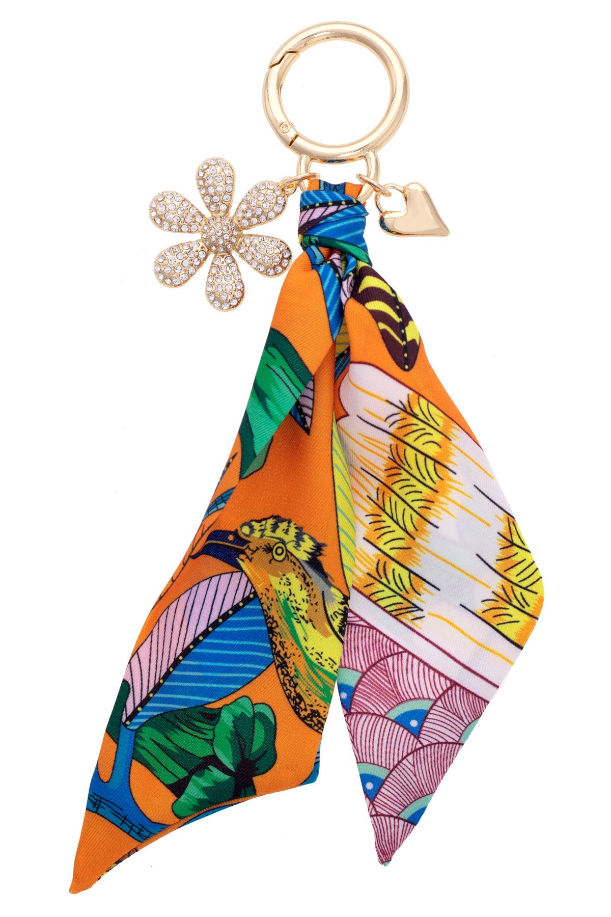 Scarlett Pave Daisy Scarf Bag Charm in Orange/Yellow/Green