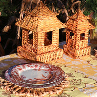 Natural Rattan Pagoda Set - Pair of Large