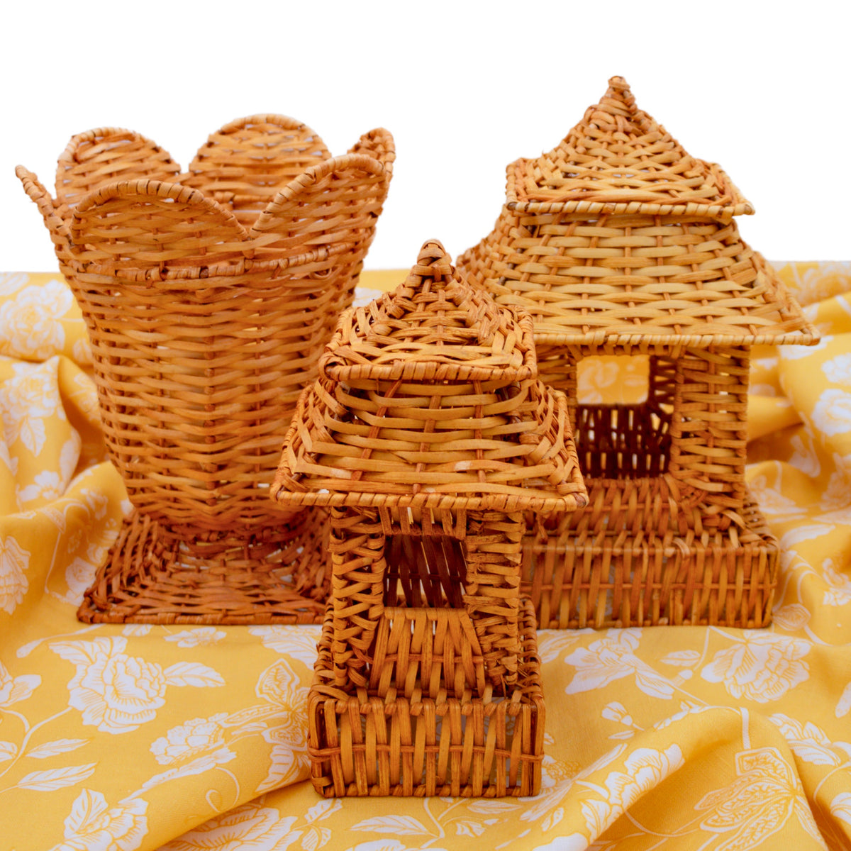 Natural Rattan Pagoda Set - Pair of Large