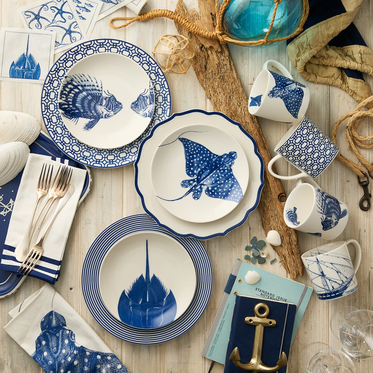 Triple Stripe Blue Dinner Napkins