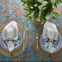Gold Trim Linen Dinner Napkins – White (Set of 2)