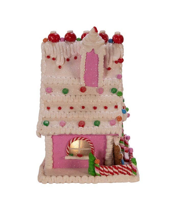 Christmas Gingerbread House - Candy Pink LED Holiday Decor 10" Battery Operated