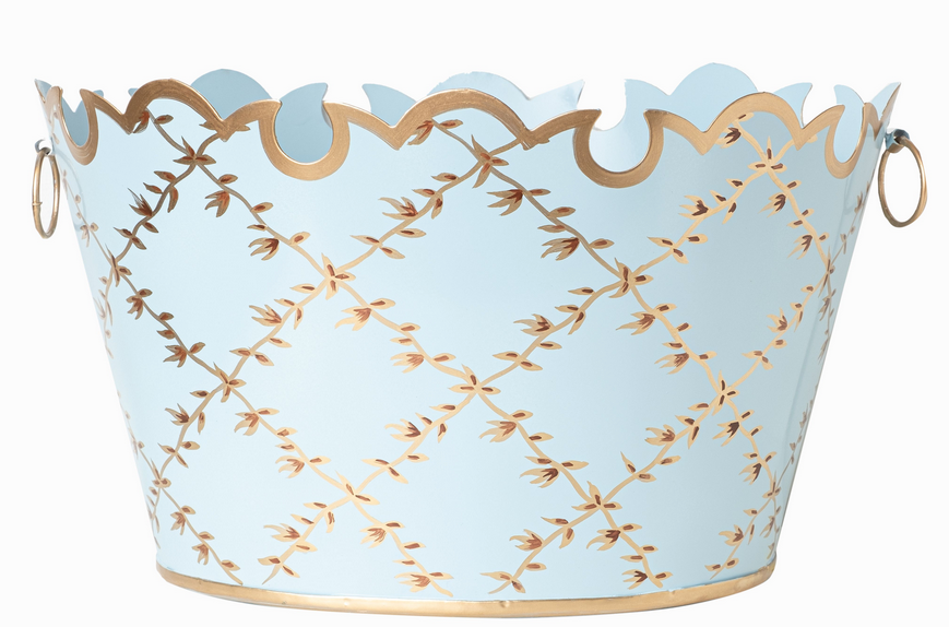 Pale Blue Trellis Scalloped Planter