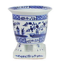 Dark Blue Footed Village Scene Planter