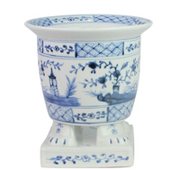 Light Blue Footed Village Scene Planter