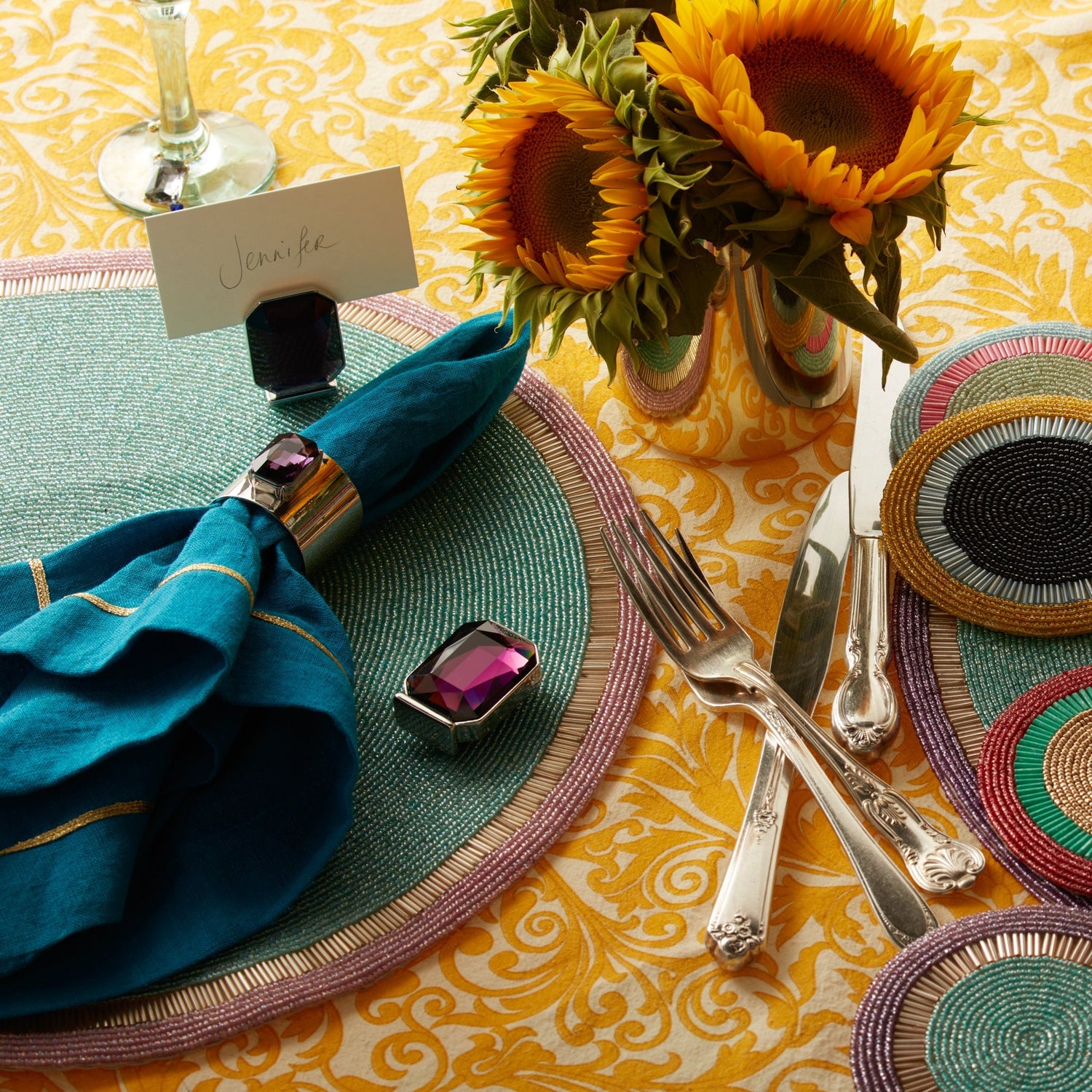 Gold Trim Dinner Napkins – Turquoise (Set of 2)