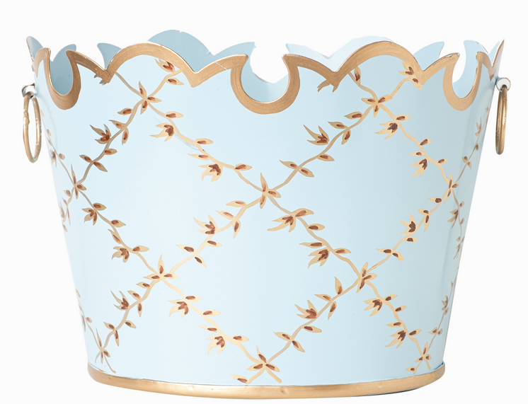 Pale Blue Trellis Scalloped Planter