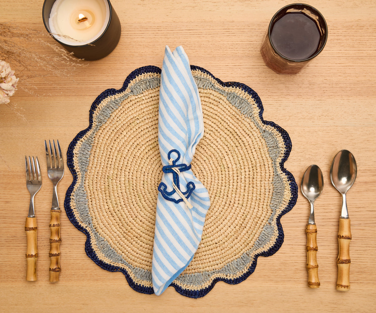 Nautical Anchor Napkin Rings –Set of 4 (Blue or Natural)