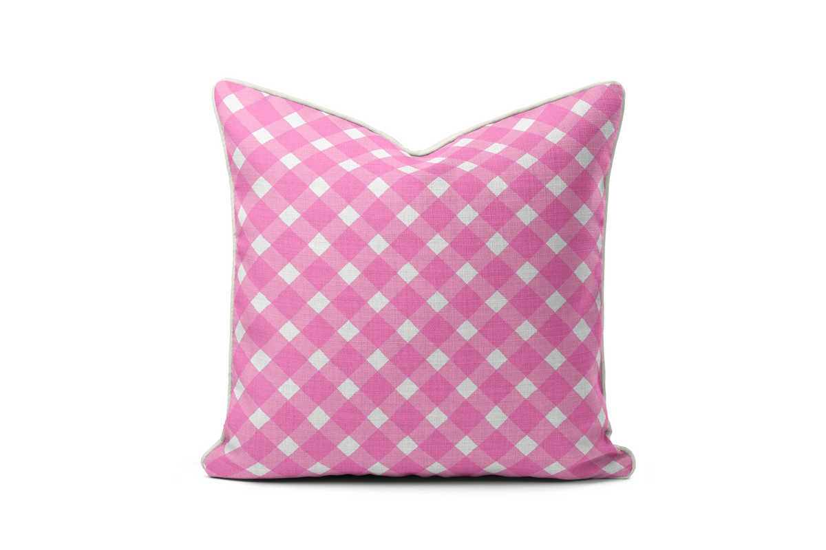 Gingham - Piped Pillow Square  (Various Colors and Sizes)