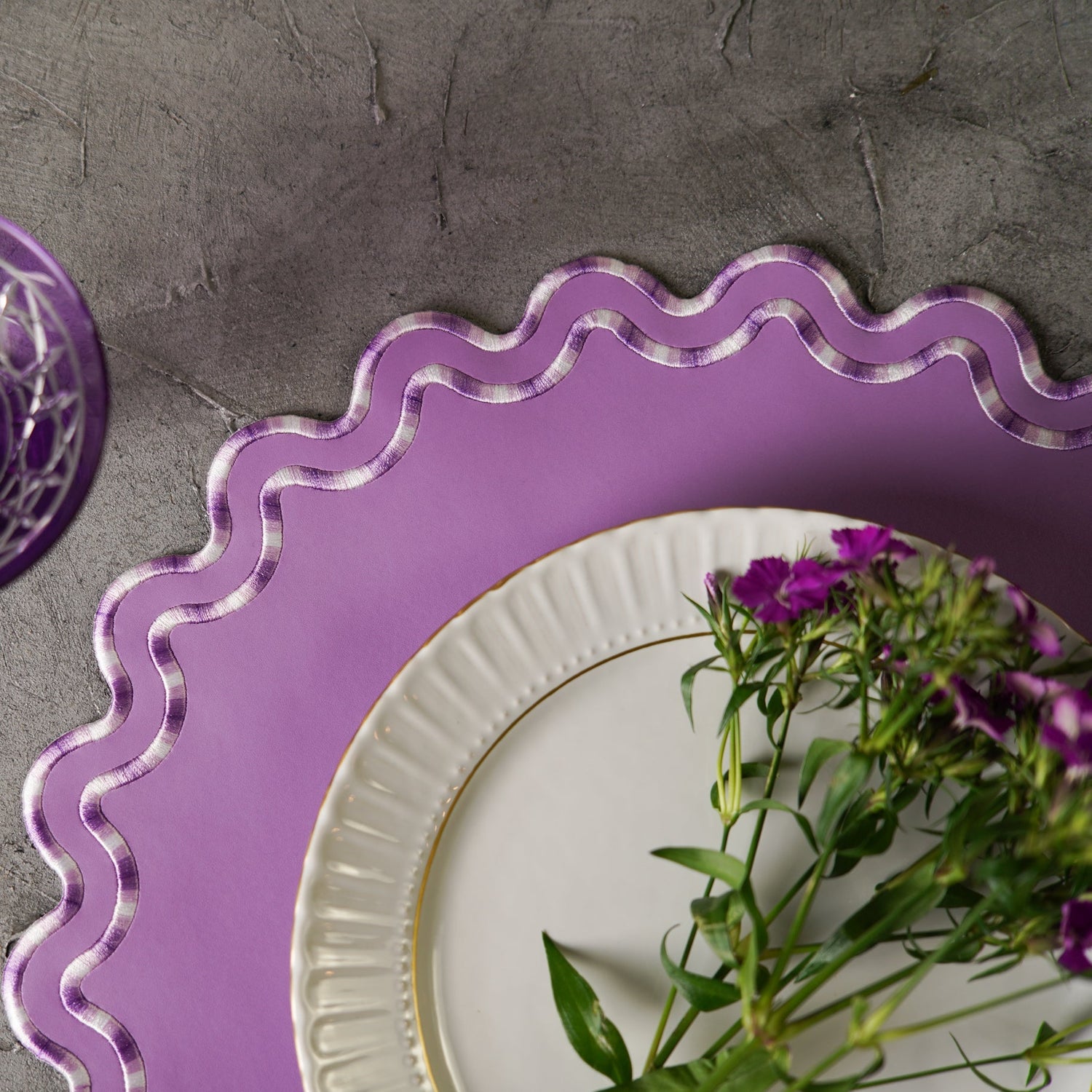 Purple Round Faux Leather Placemat