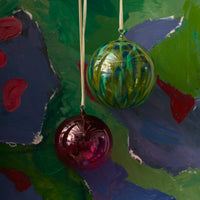 Feather Paint Large Glass Balls, Green, Set of 2