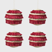 Ruffle Straw Balls, Set of Four, Red