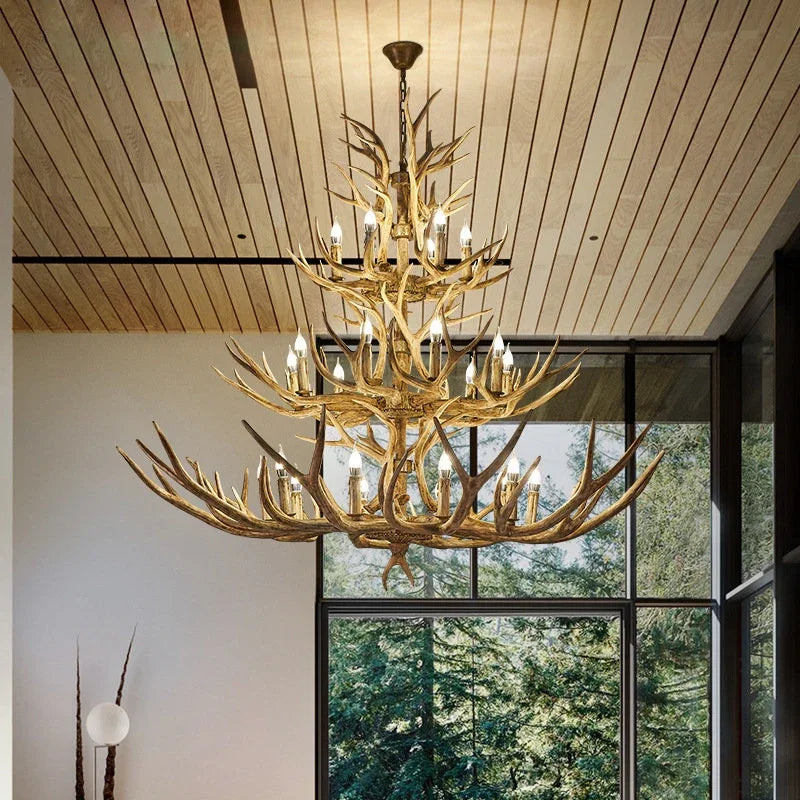 Retro LED Antler Chandelier Resin Pendant Lamp Decor Lighting (Various Sizes)