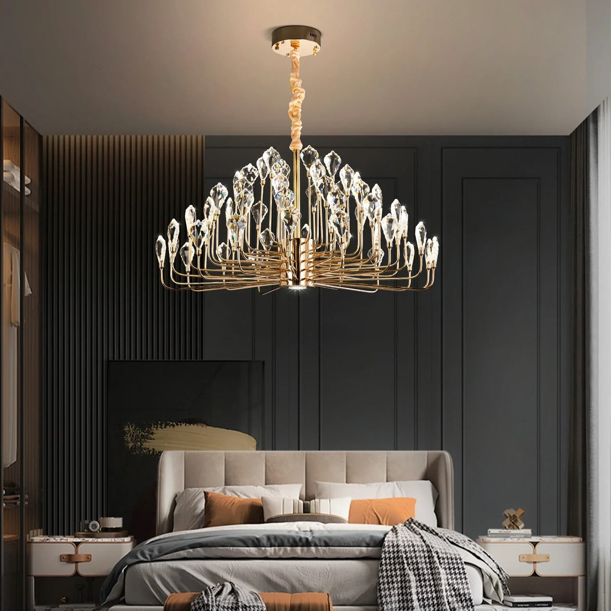 Serena Gold Crystal LED Chandelier Modern Pendant Light