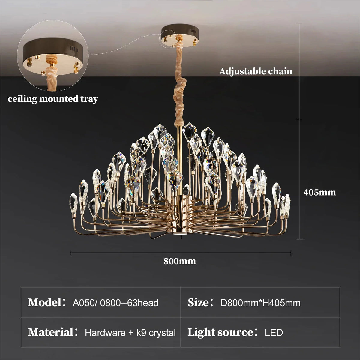 Serena Gold Crystal LED Chandelier Modern Pendant Light