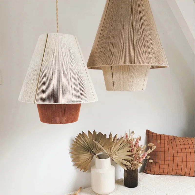 Japanese Retro Hemp Rope Pendant Lamp (Various Styles and Sizes)