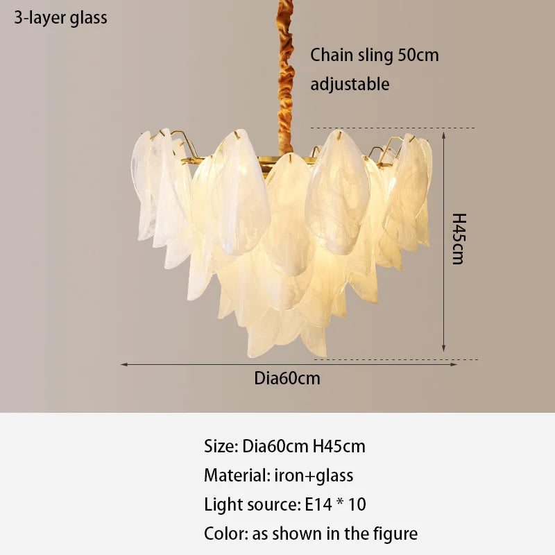 French Luxury Pendant Lamp Retro Glass Feather Design (Various Sizes)