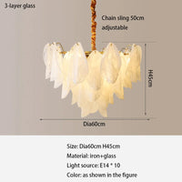 French Luxury Pendant Lamp Retro Glass Feather Design (Various Sizes)