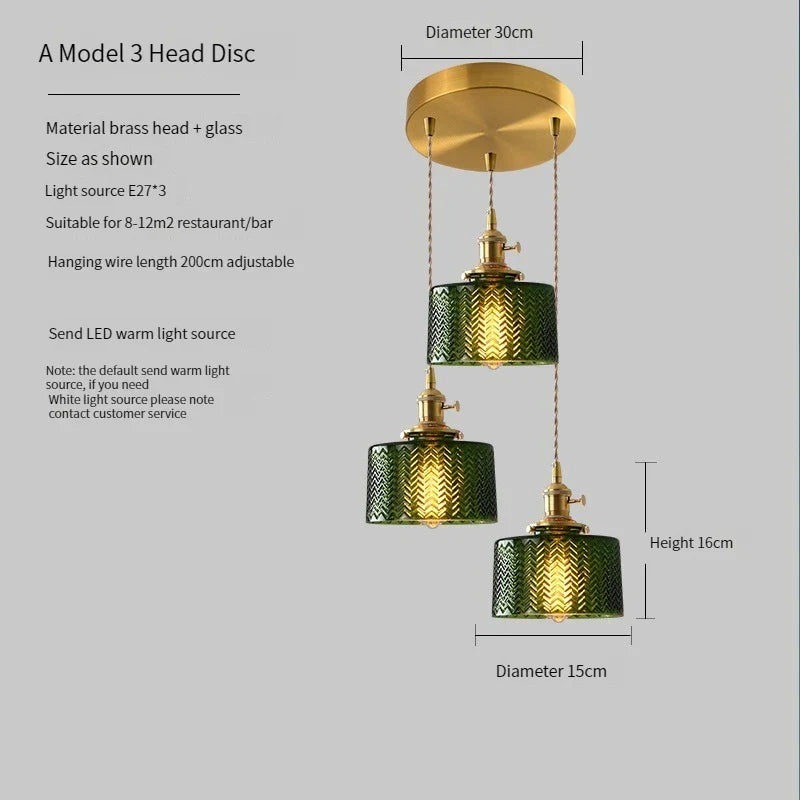 Vintage Brass Glass Pendant Light (Various Colors and Styles)