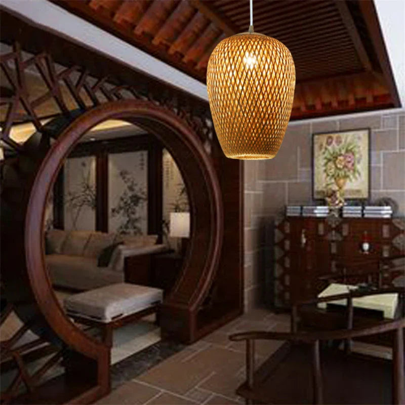 Bamboo Rattan LED Pendant Lamp Handwoven Natural Design (Various Styles, Colors and Sizes)