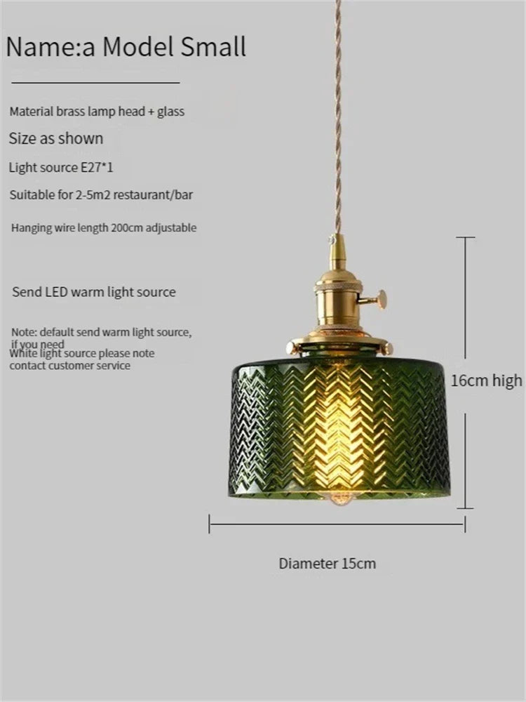 Vintage Brass Glass Pendant Light (Various Colors and Styles)