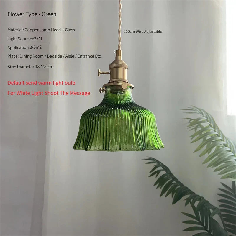 Vintage Brass Glass Pendant Light (Various Colors and Styles)