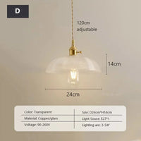 Retro Clear Glass Pendant Lamp Single Head Chandelier Cafe Bar Studio (9 Styles)