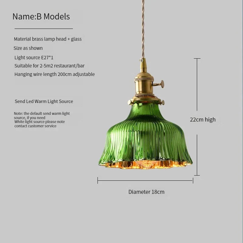 Vintage Brass Glass Pendant Light (Various Colors and Styles)